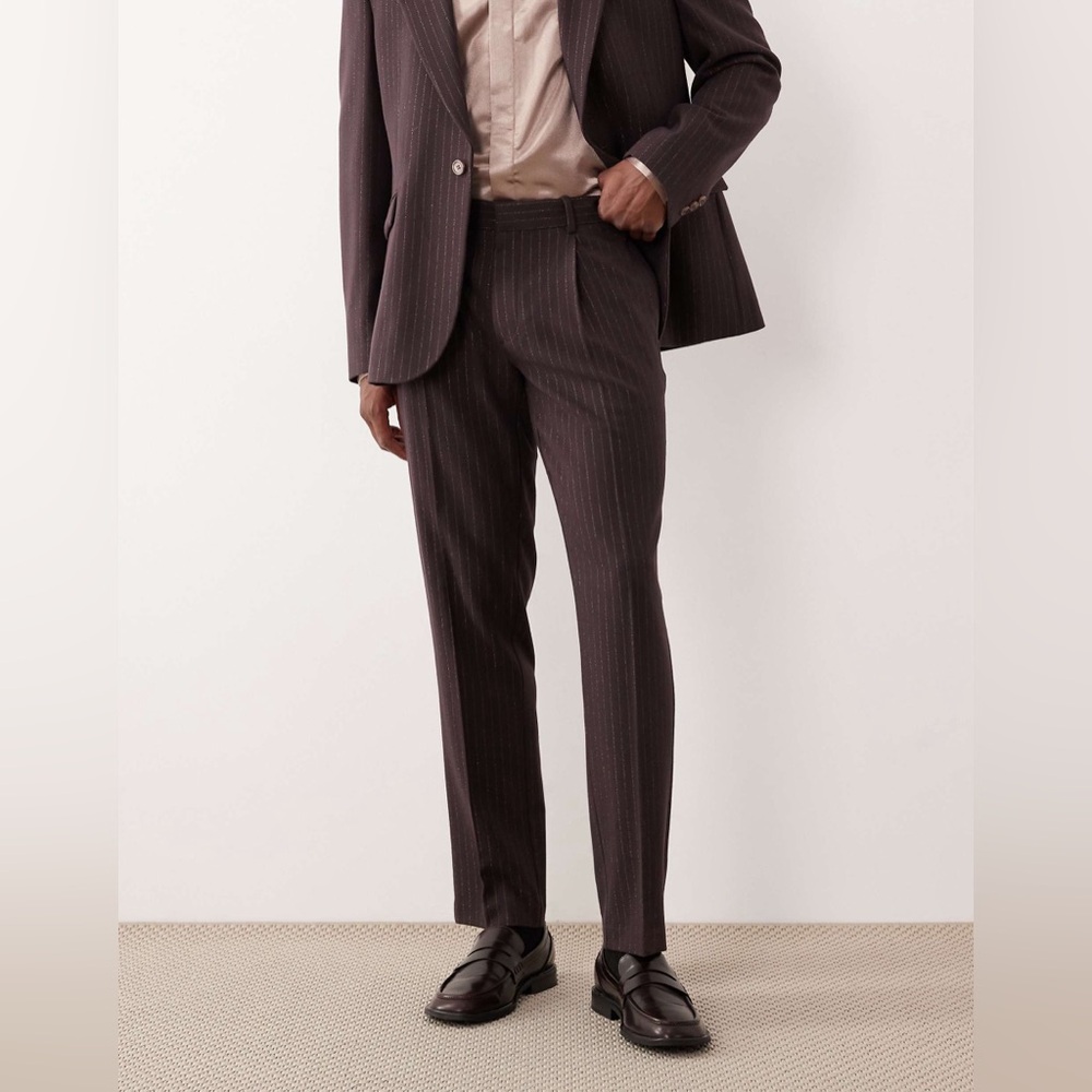 Men's Pinstripe Trousers - Brown